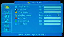 Boxlight MP65e LCD Projector Picture Menu Display