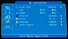 Boxlight CP755EW Multipurpose LCD Projector Advanced Menu Display