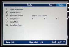 Boxlight Phoenix S25 Portable Mulitpurpose DLP Projector Status Menu Display