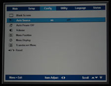 Boxlight TraveLight2 Ultra-Portable DLP Projector Config Menu Display