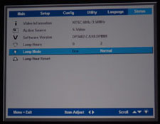 Boxlight TraveLight2 Ultra-Portable DLP Projector Status Menu Display