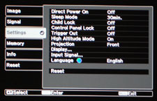 Epson Home Cinema 6100 LCD Projector Settings Menu Display