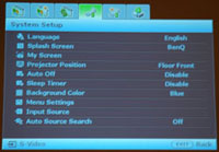 BenQ W5000 DLP Home Theater Projector System Setup Menu Display