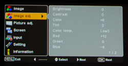 Sanyo PLV-Z60 LCD Home Theater Projector Image Adjust Menu Display