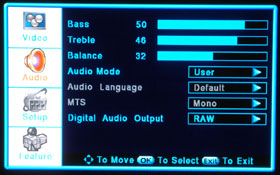 Nexus NX502 HD Home Theatre Plasma TV Audio Menu Display
